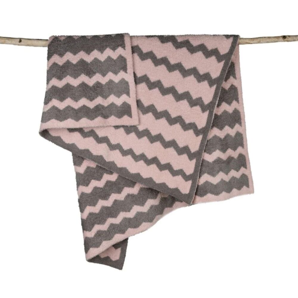 Barefoot Dreams Cozy Chic Pink Grey Chevron Baby Kids Blanket
